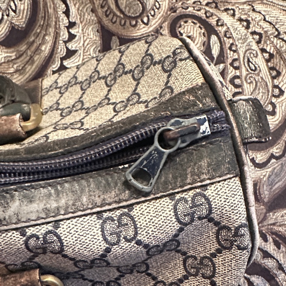Gucci Beige Monogram Tote with Red and Navy Stripe - Picture 9 of 12